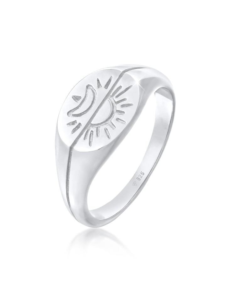 Ring 925 Sterling Silber Halbmond, Siegelring, Sonne in Silber