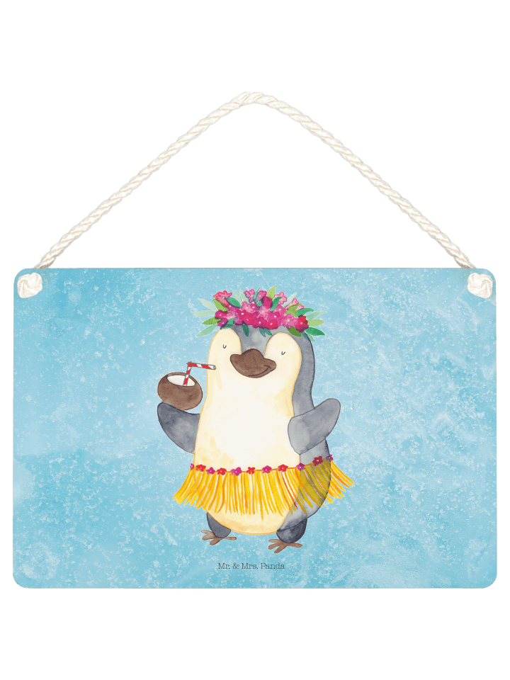 Schild Pinguin Kokosnuss ohne Spruch in Eisblau