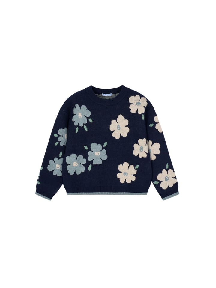 Pullover mit Blütenmuster in petroleum