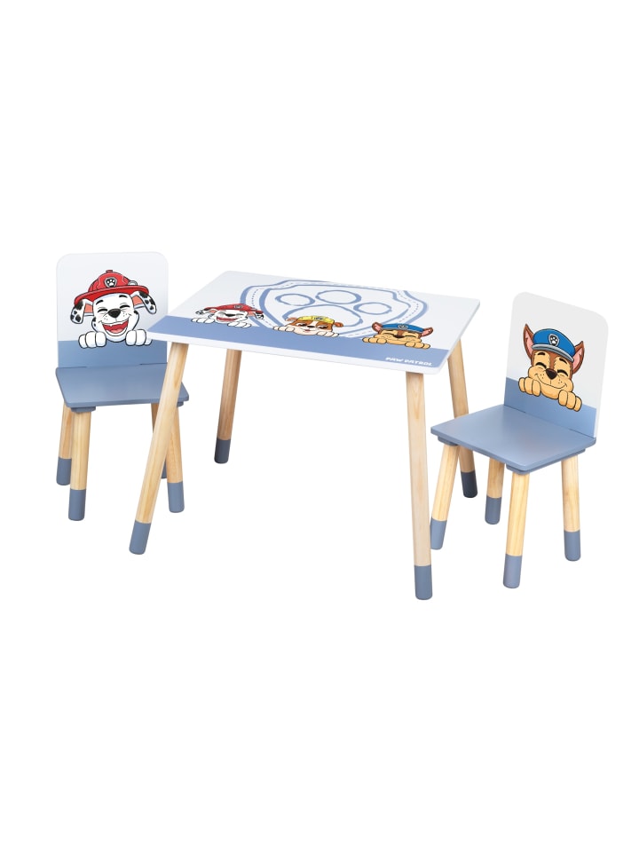Kindersitzgruppe Paw Patrol, 2 Stühle & Tisch, Holz weiß