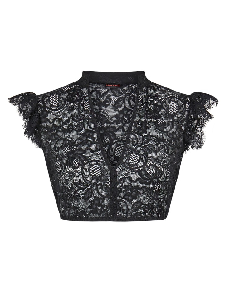 Dirndl-Bluse Flügelärmel in schwarz