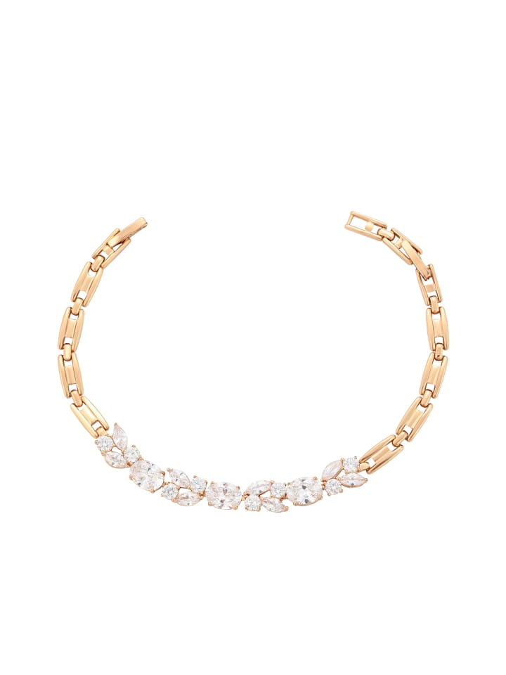 Women Crystal-Studded Link Bracelet in Rose Gold White
