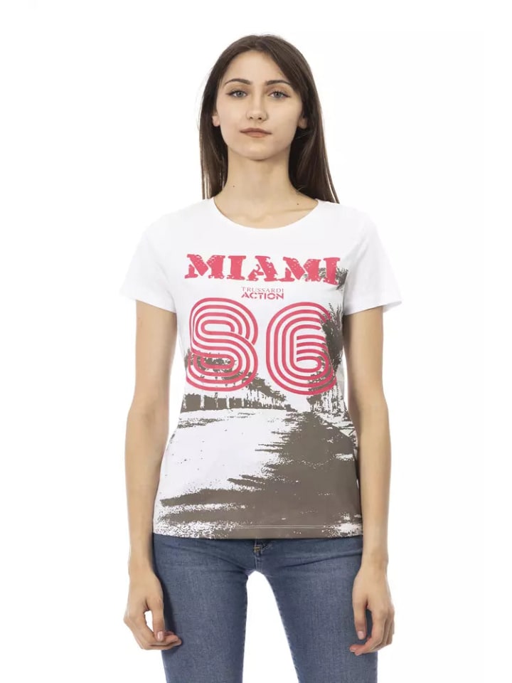 Weiß Baumwolle Damen T-Shirt