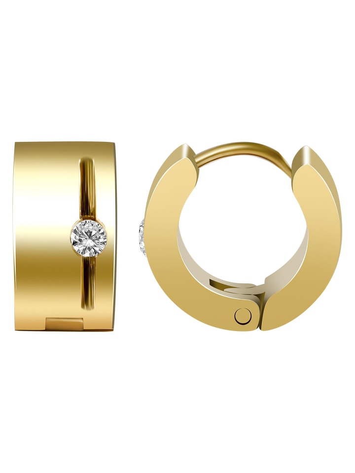 Damen Ohrringe – Klappcreole aus Edelstahl mit Strass Steinchen in gold