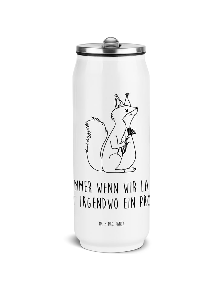 Edelstahlflasche Eichhörnchen Blume mit Spruch in Weiß