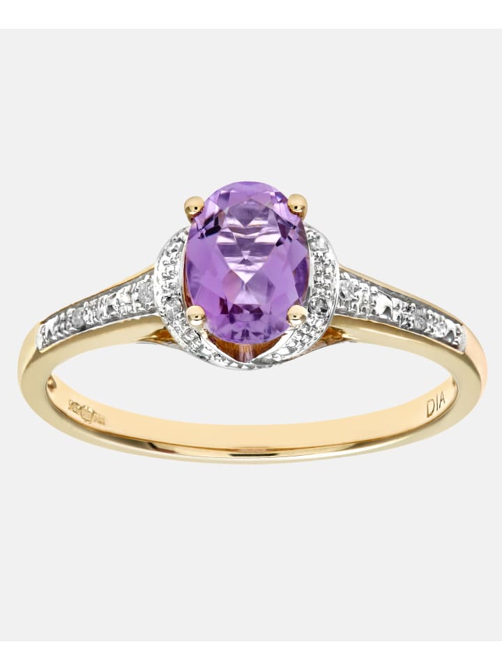 Ring aus 375 Gelbgold mit Diamant mit Amethyst