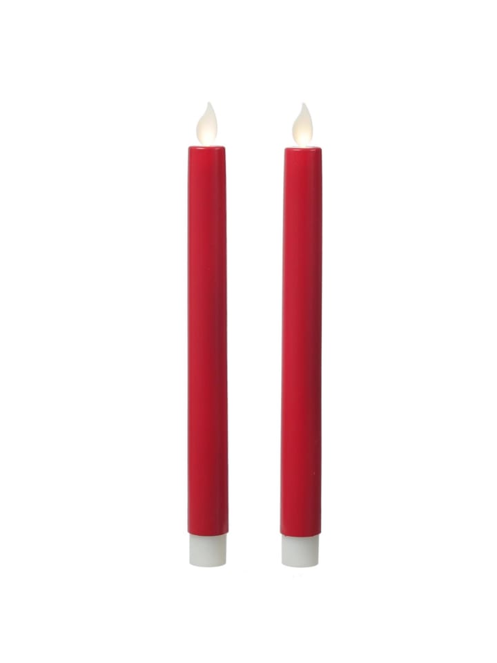 2er Set LED Stabkerzen Tafelkerzen mit beweglicher Flamme H: 24cm in rot