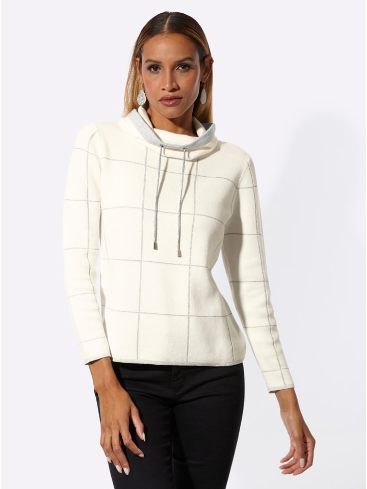 Jacquard-Pullover in ecru-silberfarben