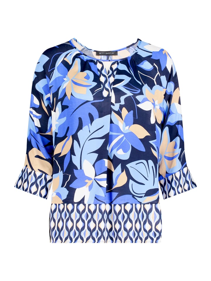 Schlupfbluse mit Blumenprint in Dunkelblau/Blau