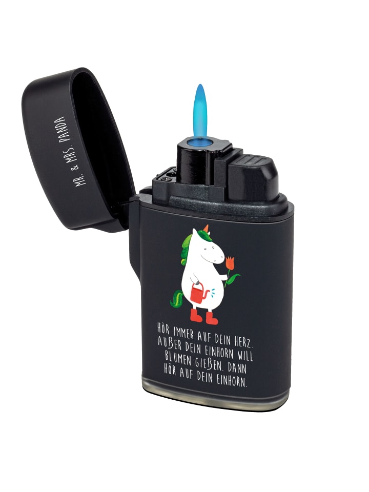 Feuerzeug Einhorn Gärtner mit Spruch in Schwarz