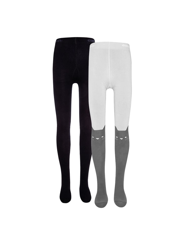 2er-Set Strumpfhose 2er Pack Katze/Uni in schwarz-grau