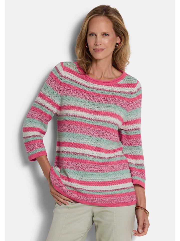 Kurzgröße:  Baumwollpullover mit Ringel-Muster in pink / salbei / geringelt