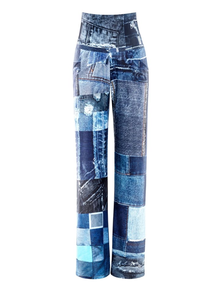 Functional Comfort Wide Leg Pants CUL101C in patchwork blue