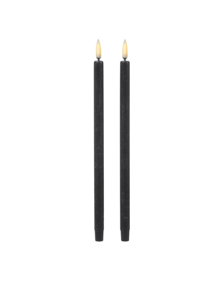 2x LED Stabkerzen Thea dünne Tafelkerzen Echtwachs H: 25cm in schwarz