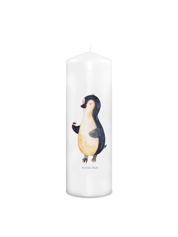 Kerze Pinguin Marienkäfer ohne Spruch in Weiß