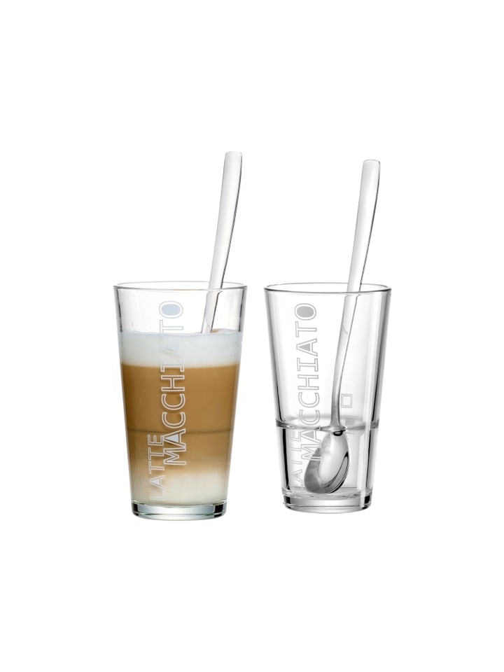 2er Set Latte Macchiato Gläser + Löffel Lena in 350 ml in transparent