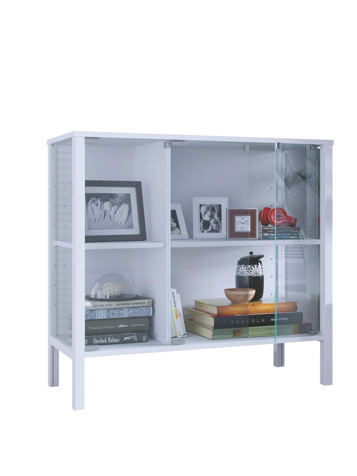 Glasvitrine Jensol mit ESG Glas Kommode stehend in Weiß