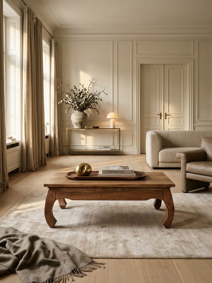 Couchtisch Massiv-Holz 110 cm breit Wohnzimmer-Tisch Design in Massivholz
