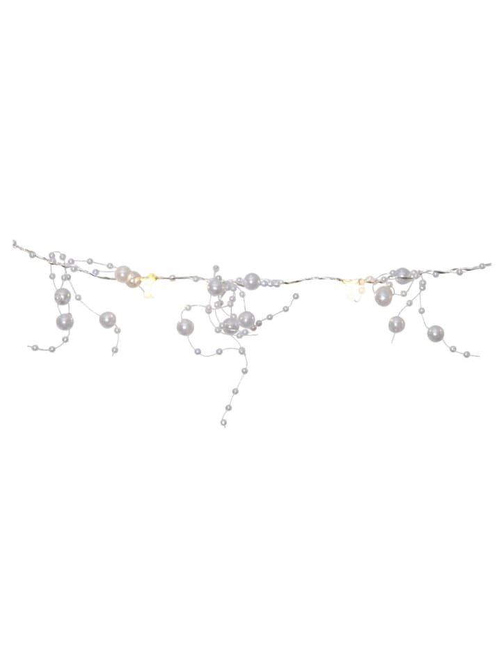 LED Lichterkette weiße Perlen 20 LED am silbernen Draht L: 1,9m in weiß