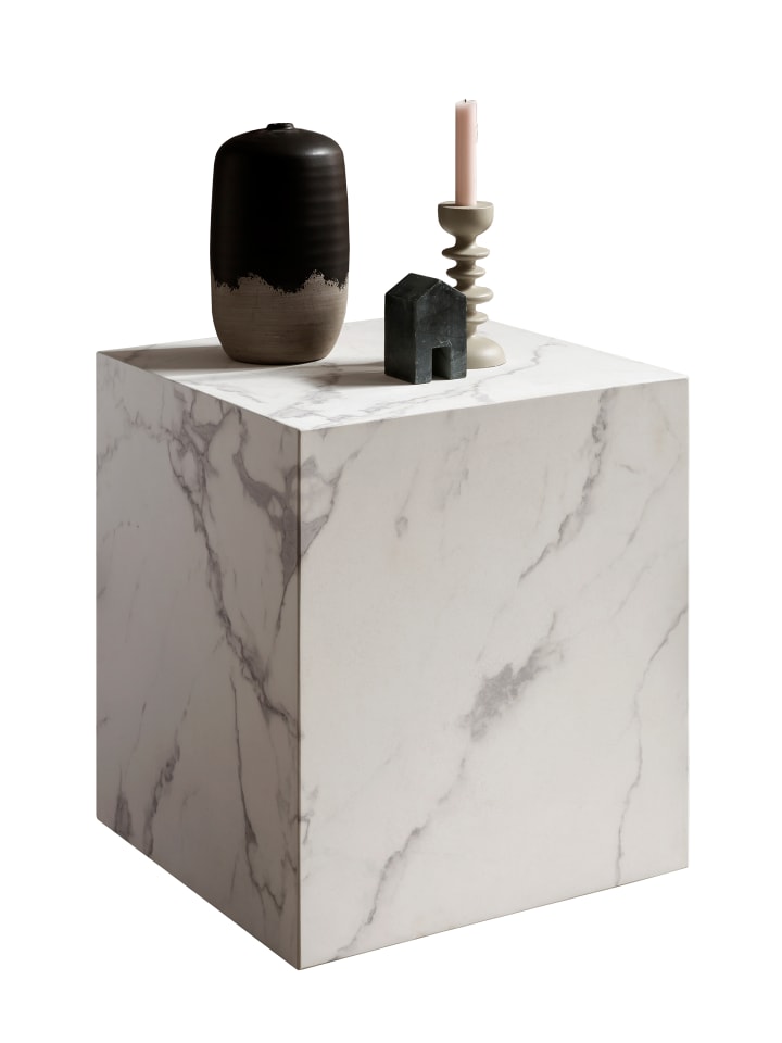 Beistelltisch modern quadratisch 45x45 cm Marmoroptik in Weiß