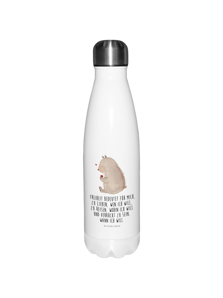 Thermoskanne Bär Marienkäfer mit Spruch in Weiß