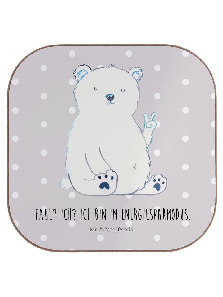 Bierdeckel Eisbär Faul mit Spruch in Grau Pastell
