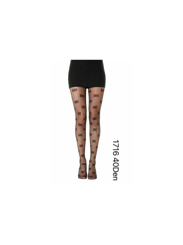 Damen Strumpfhose 40 Den Durchsichtig mit Muster Baumwollzwickel in Schwarz