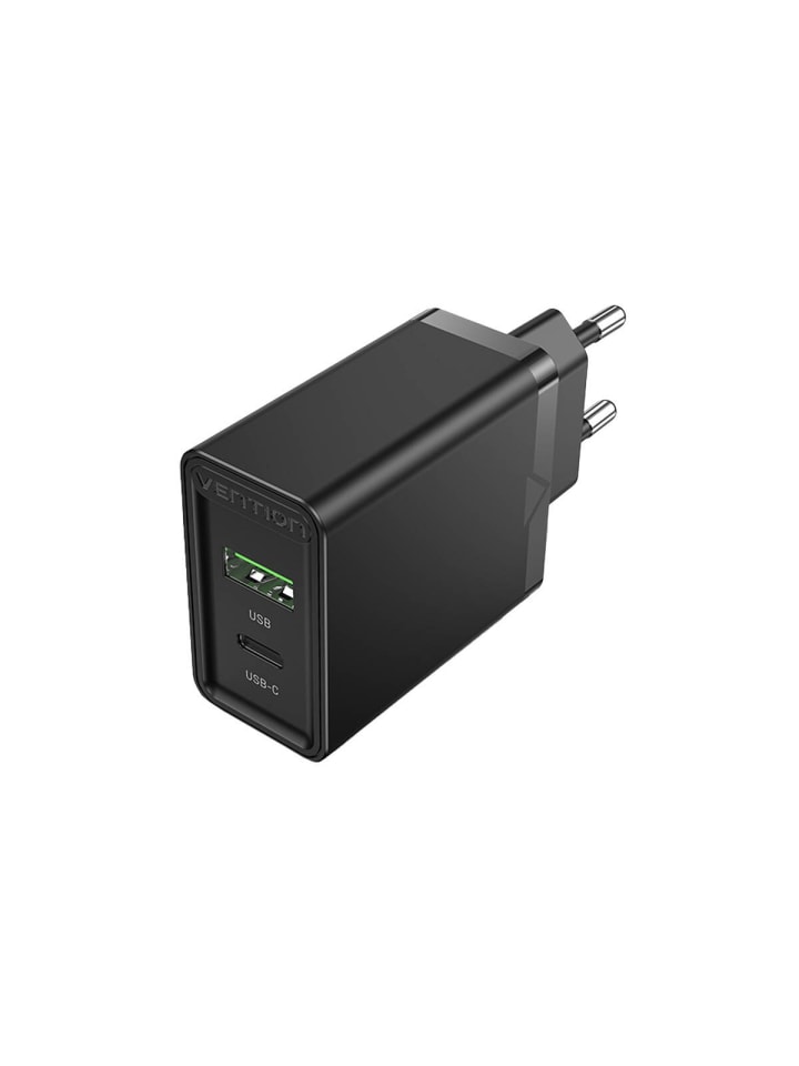 USB-A, USB-C PD3.0 Wandladegerät 18W / 20W Schnell-Ladegerät Schwarz in Weiß