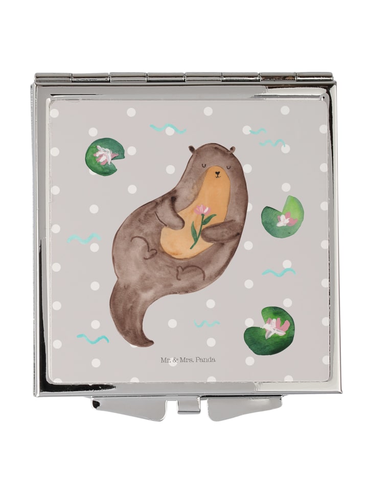 Handtaschenspiegel quadratisch Otter Seerose oh... in Grau Pastell