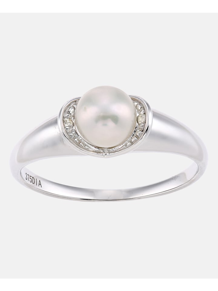 Ring aus 375 Weißgold mit 0.01 Karat Diamant mit Perle