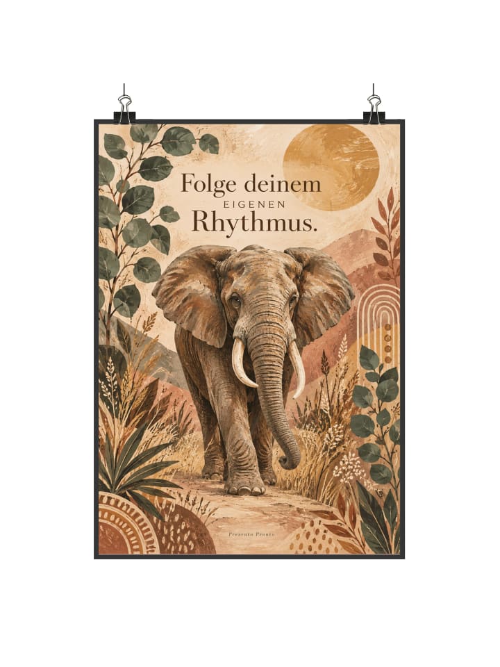 Kunstdruck Elefant bohemisch Design mit Spruch in Weiß
