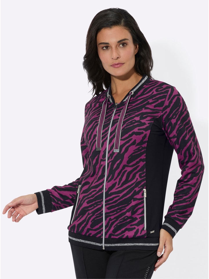 Jacke in magenta-schwarz-bedruckt