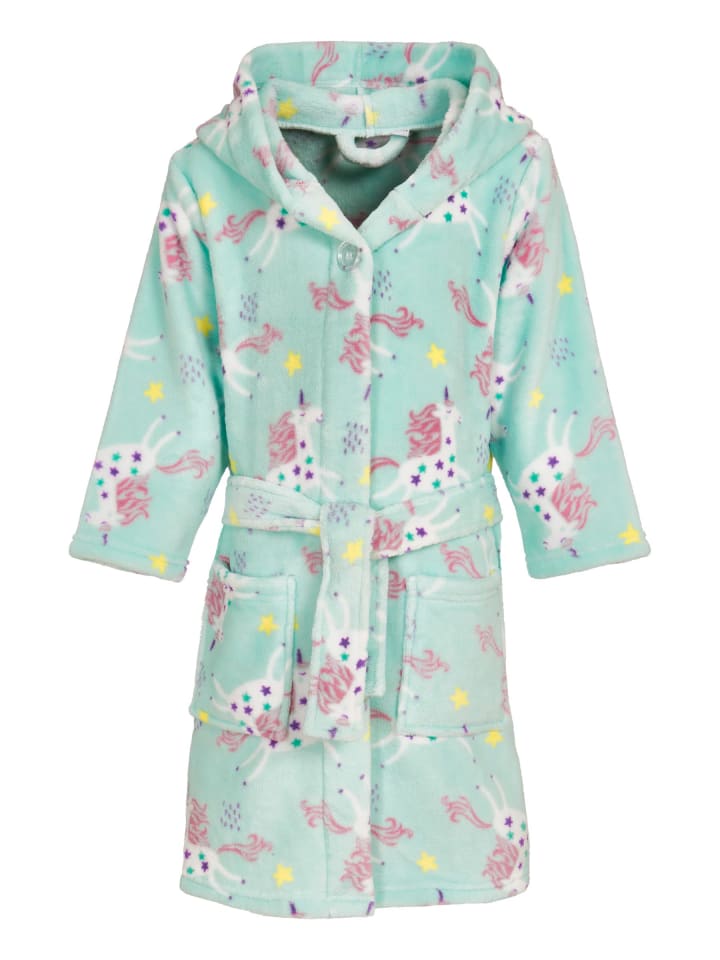 Fleece-Bademantel Einhorn in mint