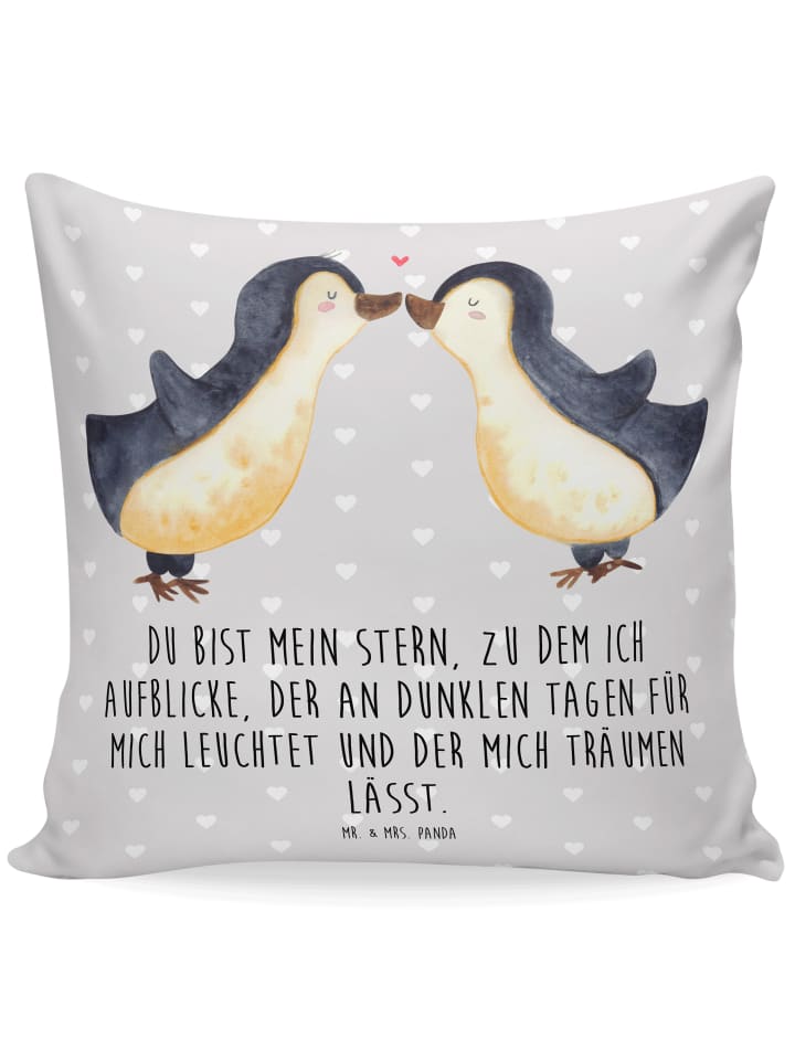 Kuschel Kissen Pinguin Liebe mit Spruch in Grau Pastell