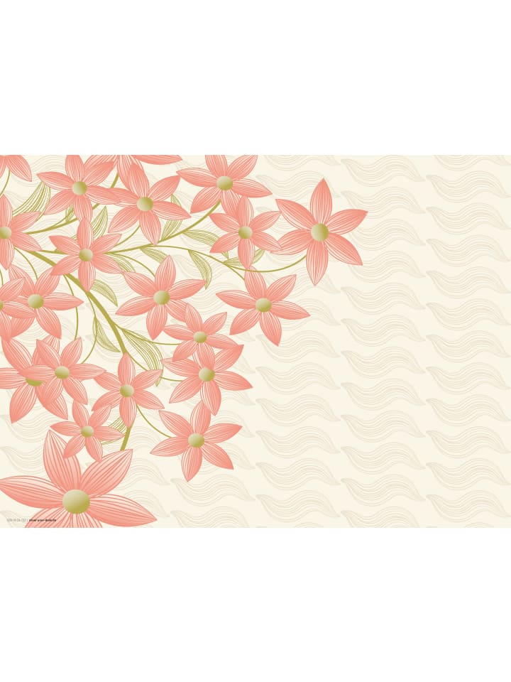 Tischsets I Platzsets abwaschbar - Blumengrafik mit roten Blüten - aus erstklassigem Vinyl (Kunststoff Ð BPA-frei) - 4 Stück - 44 x 32 cm - rutschfeste Tischdekoration