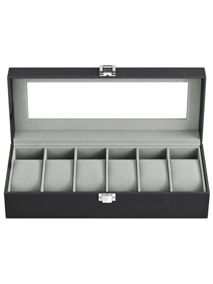 Uhrenbox Bridie in schwarz-grau - (B)30 x (H)8 x (T)11.2 cm