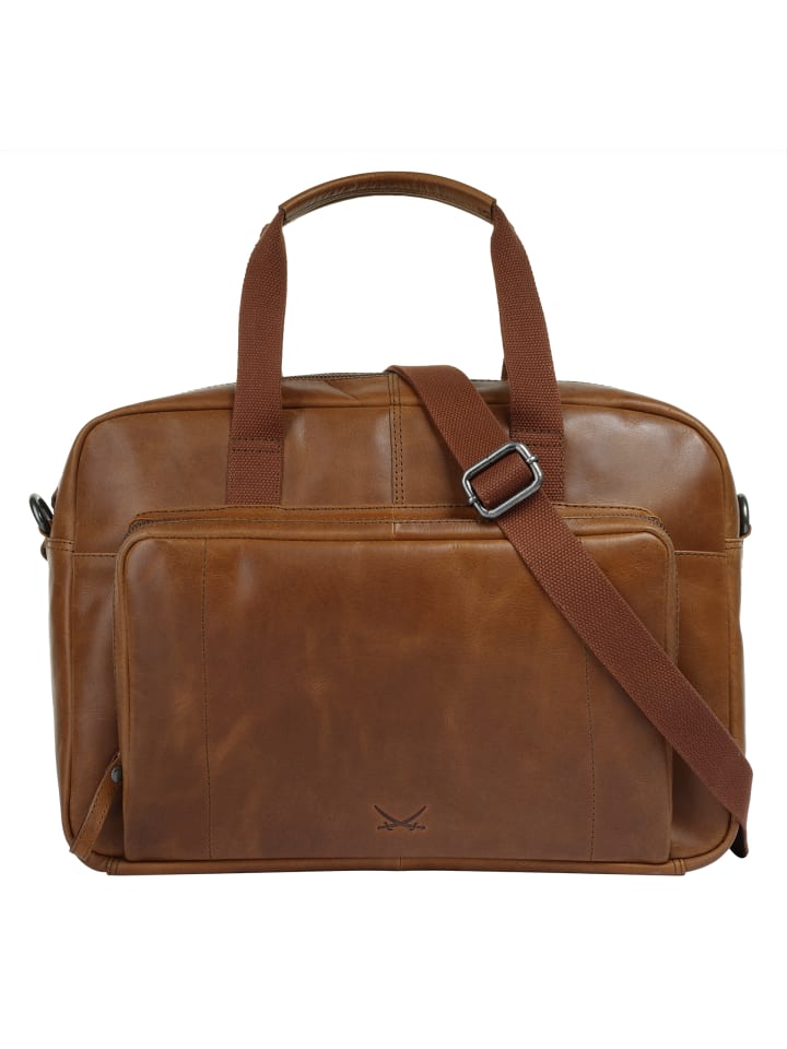 Aktentasche BUSINESS BAG, BLACK echt Leder in cognac