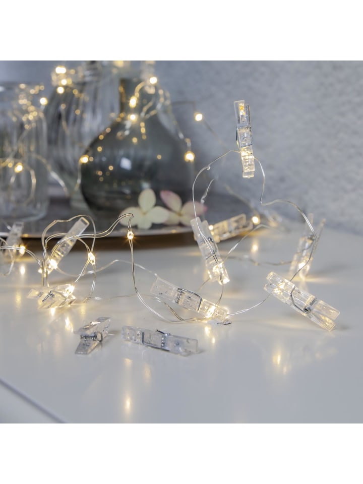 LED Dekolichterkette ,Clippy, 30 LEDS, Batterie und Timer, warmweiß,