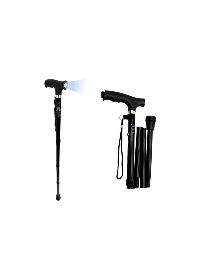 Gehstock faltbar mit LED in Schwarz