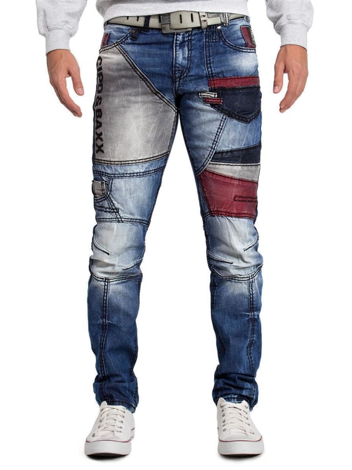 Herren Bequem Jeans Stonewashed in Blue