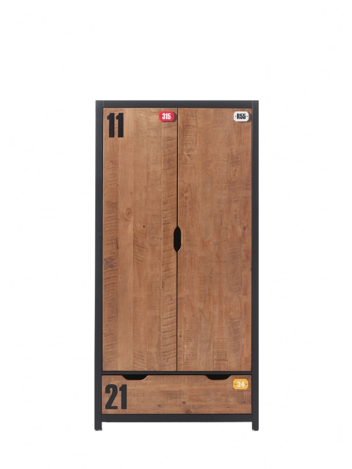 KINDERZIMMERSCHRANK Kameko 100x55x200 MDF+Massivholz Schwarz/Cognac