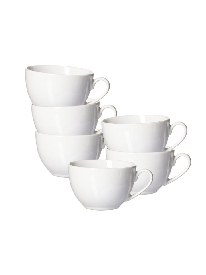 6er Set Kaffeetassen Volos in Weiß 220 ml
