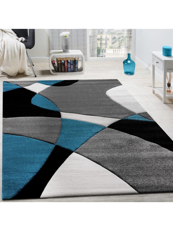 Teppich Kurzflor Abstrakt Wohnzimmer in Türkis
