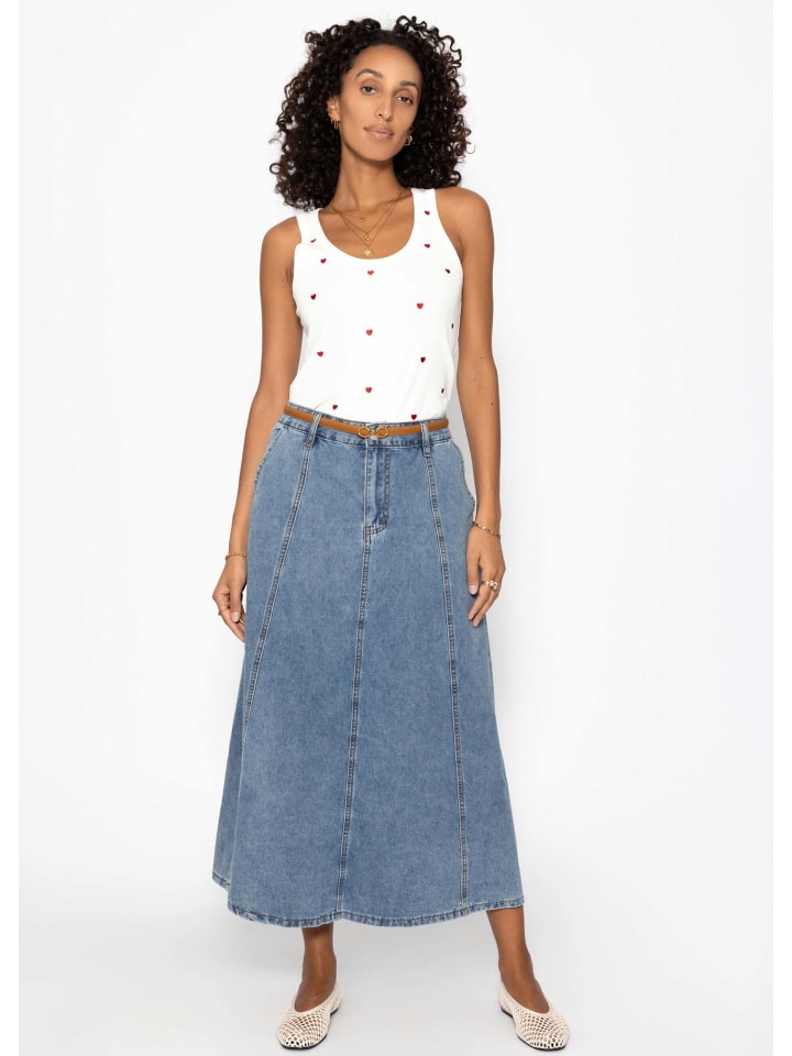 Midi Jeans Rock mit Teilungsnähten in Blau