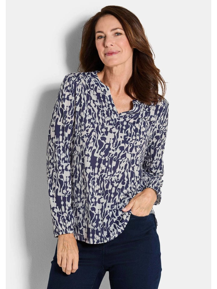Elegantes Blusenshirt mit V-Ausschnitt in blau / gemustert
