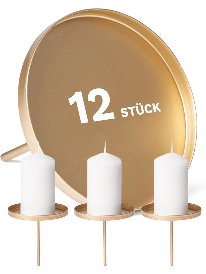 12X Kerzenpick Flach Gold 10cm Durchmesser I Kerzenteller mit Dorn Met in Gold