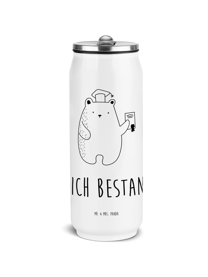 Wasserflasche Bär Prüfung mit Spruch in Weiß