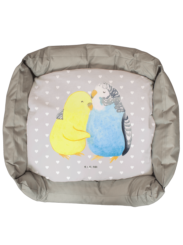Katzenkissen Wellensittich Liebe ohne Spruch in Grau Pastell