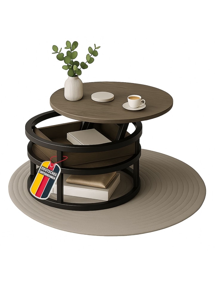 Couchtisch Swing aus Metall mit verstellbarer Holz Tischplatte in Grau