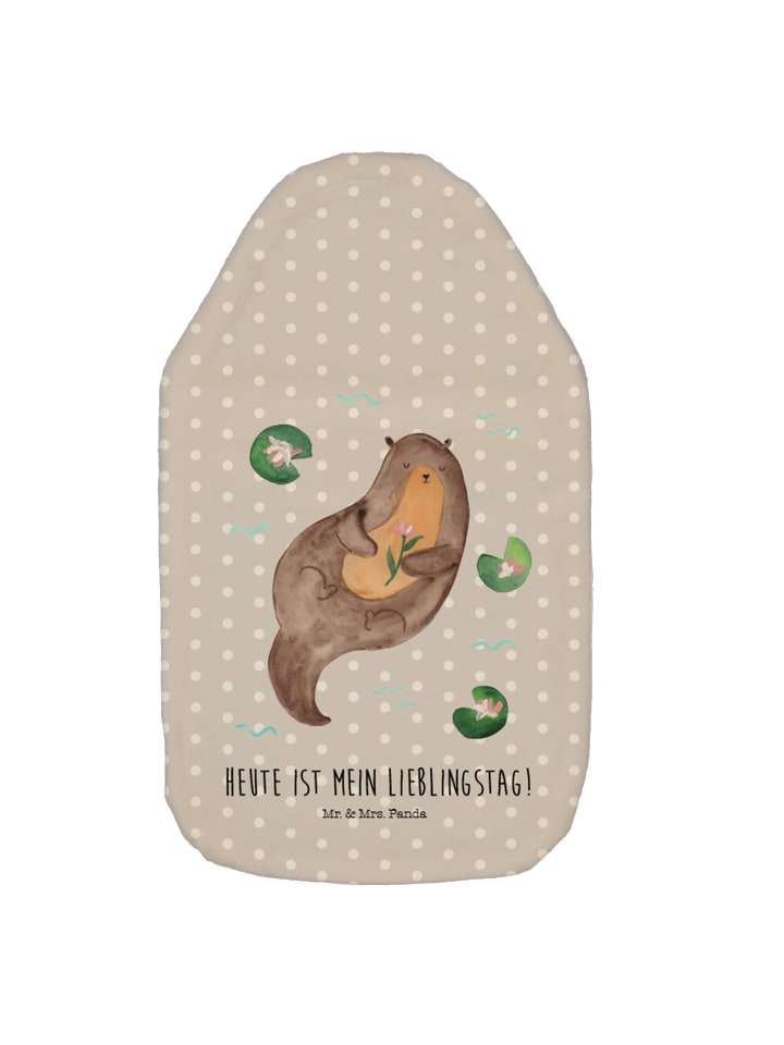 Wärmflasche Otter Seerose mit Spruch in Grau Pastell